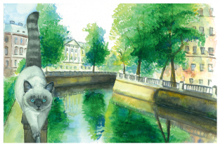 Postcard St Petersburg Russia cats "Griboyedov Canal"