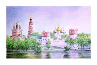 Открытка карандаш Москва "Новодевичий монастырь"