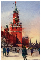 Postcard Moscow Russia "Spasskaya Tower, winter"
