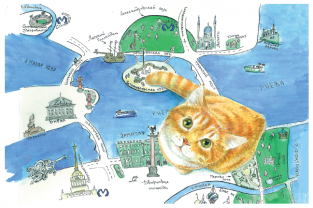 Postcard St Petersburg Russia cats "St Petersburg Map"