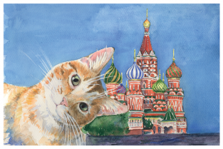 Postcard Moscow Russia cats "Saint Basil's Cathedral"