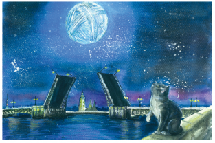Postcard St Petersburg Russia cats "Palace Bridge"