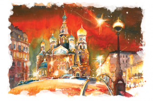 Postcard St Petersburg Russia "Church of the Savior on Blood, night"