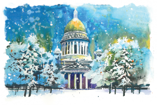 Postcard St Petersburg Russia "Saint Isaac's Cathedral, winter"
